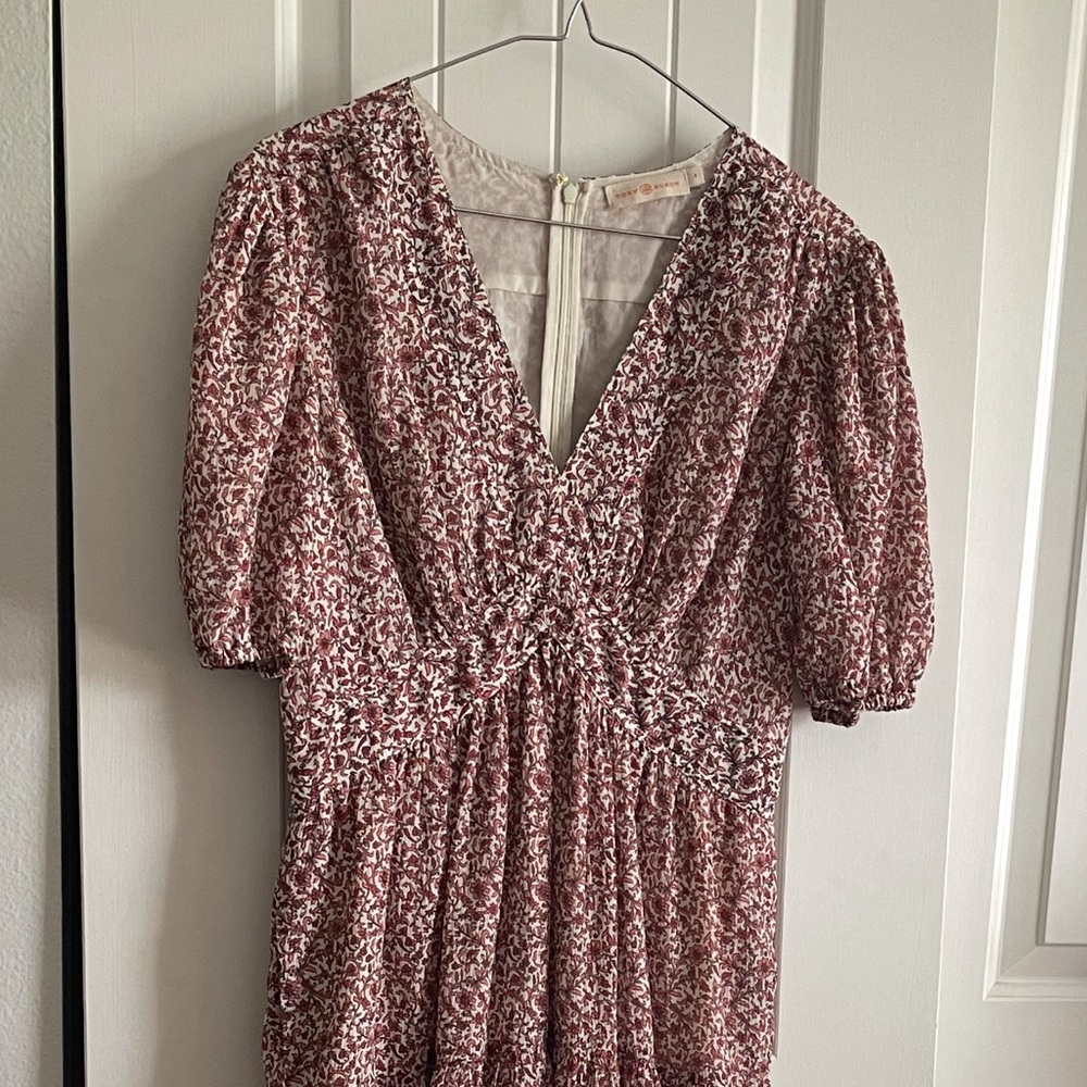 Tory Burch Cream and Pink Patterned Fabric